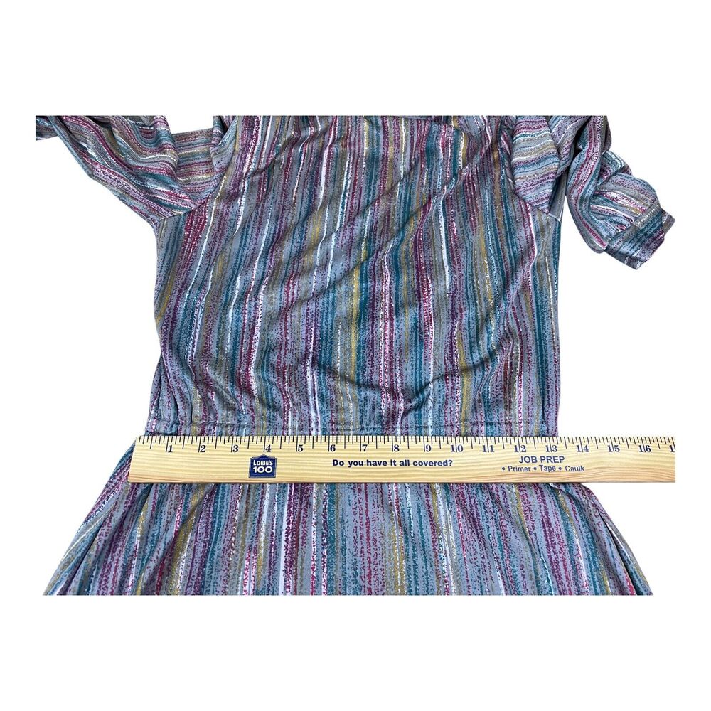 VTG 70s Metallic Striped Midi Dress High Neckline Shirtdress Long Sleeve SMALL - Picture 14 of 14
